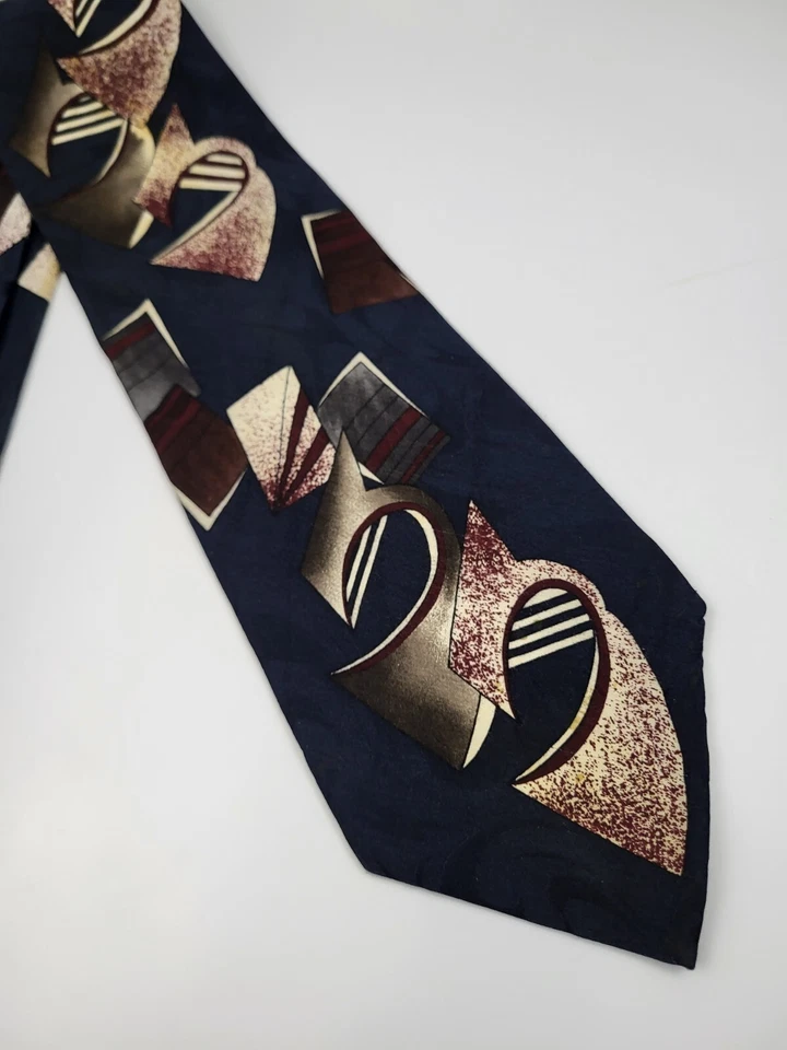Bellini Silk Tie Blue Red Brown White Abstract Men Necktie USA 57 x 4 - Image 3 of 4