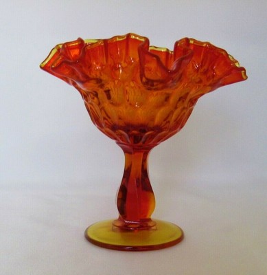 Vintage Amberina Red Yellow Orange Glass Pedestal Candy Dish Compote Decor Ebay ebay