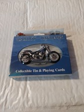2001 Harley Davidson 2 Decks Playing Cards Sealed In Tin Collectible With Box