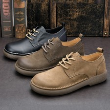 Retro Cowhide Mens Casual Leather Shoes British Lace Up Round Toe Leather Shoes