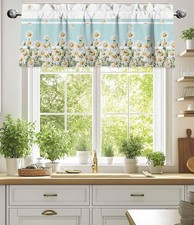 White Turquoise Daisy Valance Curtains 42X12 in