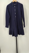 Quince Women 100% Organic Cotton Poplin Drop Waist Shirt Dress Navy S
