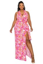 PLUS SIZE Vortico Halter Neck Slit Dress