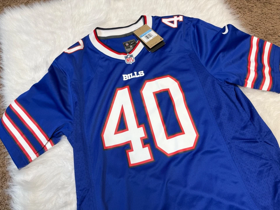 Camiseta de futebol Buffalo Bills Von Miller azul branca vermelha masculina tamanho médio - Imagem 3 de 4