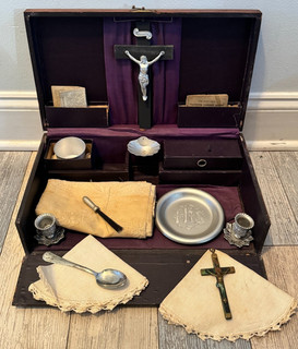 ANTIQUE CATHOLIC RELIGIOUS SICK CALL OUTFIT BOX FROM NUNS CONVENT