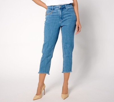 Studio Park Women's Pants Sz 10 Embellished Hem Jeans Blue A645619