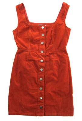 Urban Outfitters Rust Orange Corduroy Stretch Snap Button Down Tank Dress Size 4