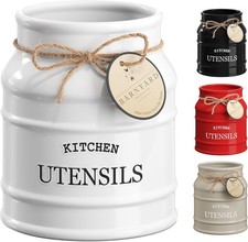 Barnyard Designs Ceramic Kitchen Utensil Holder Countertop 6.75&Prime; (White) White