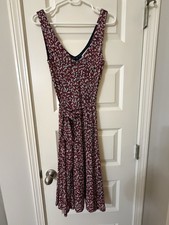Michael Michael Kors Red Floral Mesh A-Line Dress V-Neck Tie Waist M