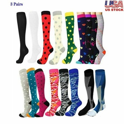 3 Pairs 20-30mmHG Womens Mens Compression Socks Stockings Knee High Medical USA