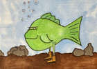 Sassy Fish with Legs and Boots ACEO ATC Original Art Card Cartoon Funny