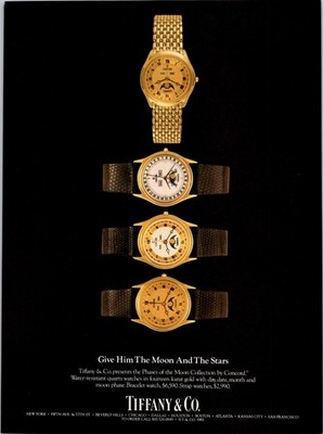 1986   TIFFANY & Co Phases of the Moon Watch Concord print ad 80s Fashion BA.40
