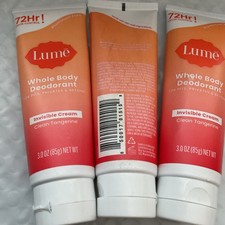 3x Lume Whole Body Deodorant Invisible Cream Clean Tangerine 72hr As Is