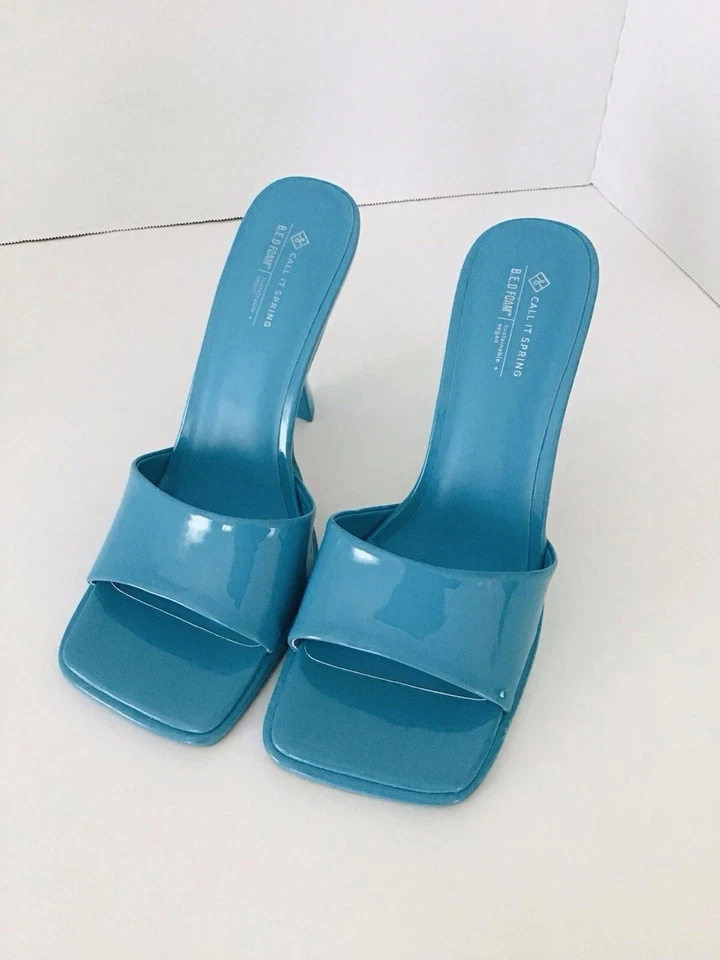 Call It Spring Women’s Turquoise Blue Vegan Leather High Heel Slides Size 9 - Image 4 of 4