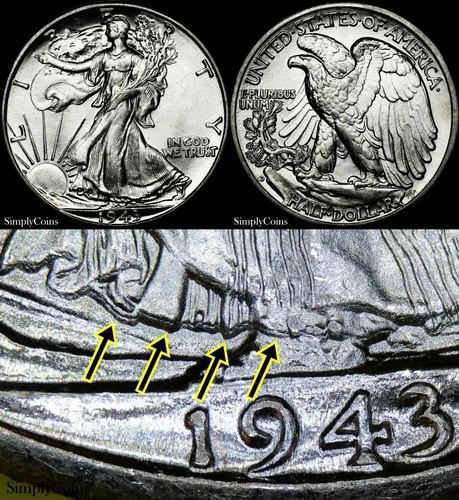 1943-D DDO Walking Liberty Half Dollar BU Uncirculated Doubled Die Obverse