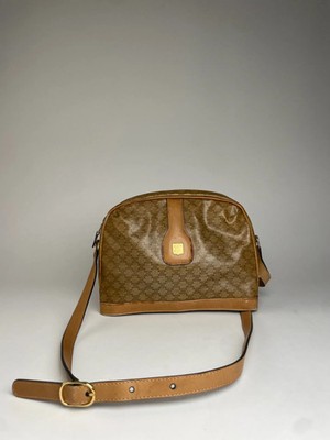 Vintage Celine Paris Triomphe Monogram Camel Leather Shoulder Bag