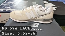 New Balance 574 Lace Unisex Kids Sneaker Beige White Suede Mesh 6.5Y 8W