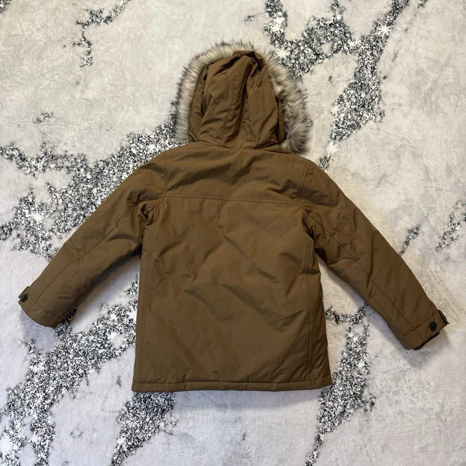 Crewcuts Coat Boys Size 12 Brown Faux Fur Hooded Down Long Sleeve Winter Jacket - Image 2 of 4