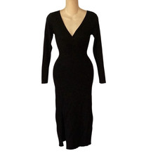 ASTR The Label Faux Wrap Ribbed Knit Sweater Dress Women’s Small Black Bodycon H