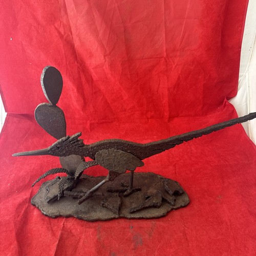 Dan Day Roadrunner Iron Sculpture Cactus Southwest Western Bird Rustic Welding