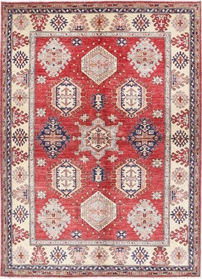 5.7x7.8 ft Handknotted Red Tribal Rug for Dining Room and Living Room. 100% Wool