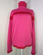 Erin Snow Kito II Hot Pink & Red Stripe Wool Turtleneck Sweater Sporty Sz M