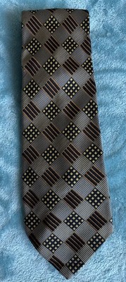 Vintage Altea Milano 100% Silk Necktie Brown&Gold Squares Print Tie 4''X58''inches