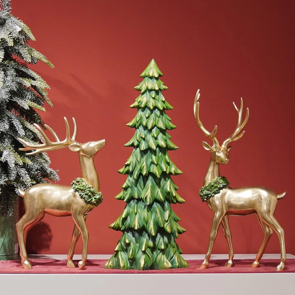 3шт Рождественский золотой северный олень с елкой фигурка внутренний декор 10,75 * 7 * 20,25 дюйма - Изображение 4 из 4