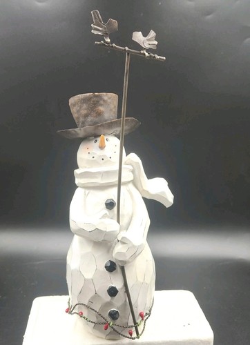 2004 ENESCO Snowman Simple & Spiritual With Rake Birds Wood Look Resin