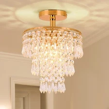 FRIXCHUR Mini Size Crystal Chandelier Modern Flush Mount Ceiling Light 3 Tier...
