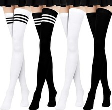 Extra Long Cotton Stripe Thigh High Socks Over the Knee High Plus Size Stockings