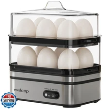Evoloop Rapid Egg Cooker Electric 12 Eggs Capacity, Soft, Medium,