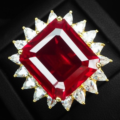 925 Sterling Silver 24K Gold Rings Estate Vivid Red Tourmaline Baguette 32.35Ct