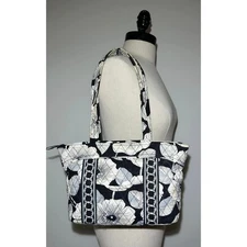 Vera Bradley CAMELLIA Double Handled Shoulder Handbag Quilted Black White Floral