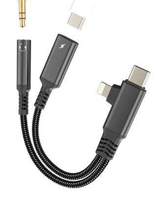 Lightning USB to Headphone Jack Adapter for iPhone 16 15 14 13 Max(2in1) 3.5m...