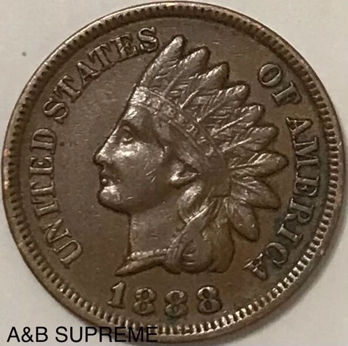1888 Indian Head Cent Penny XF-AU Extremely Fine-About Unc. From Estate Hoard