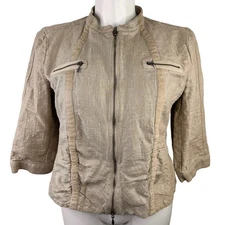 Chicos Twisted Modern Delecia Khaki Zip Up Jacket Size 3 / XL