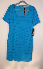 Marc New York Andrew Marc Dress 14 Turquoise Eyelet Sheath NWT Stretch Spring