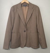 Chaps Blazer Womens Size 12 Brown Houndstooth Jacket Academia Country Heritage