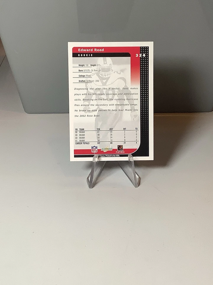 2002 Score Ed Reed Rookie Mint #324 Miami Hurricanes Baltimore Ravens - Image 2 of 4