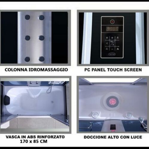 Box doccia 6 getti idromassaggio 170x85 con vasca ozonoterapia bluetooth led -3e - Foto 4 di 5