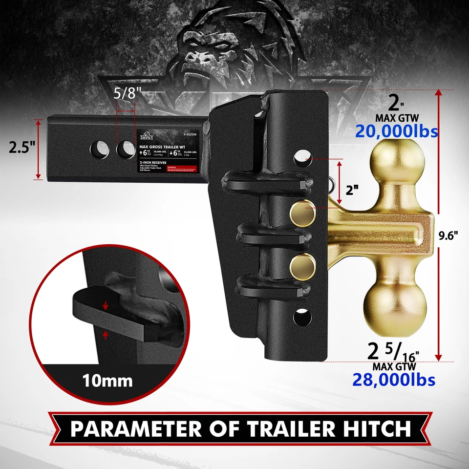 Enganche de remolque XPE se adapta a receptor de 2,5 pulgadas, enganche de caída ajustable de 6 pulgadas, 28000 libras Foto 2 de 4