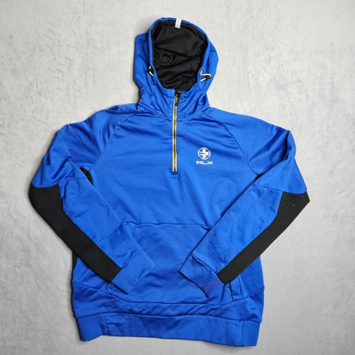 RLX Ralph Lauren Hoodie Mens Large Blue 1/4 Zip Sweatshirt Hand Pockets Golf - 第 1/9 張圖片