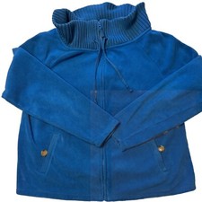 LANDS END Fleece Jacket Womens Size 18-20 Blue Full Zip W/ Sweater Knit Collar