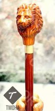 Lion handle wooden walking stick hand carved walking cane Christmas best gift A