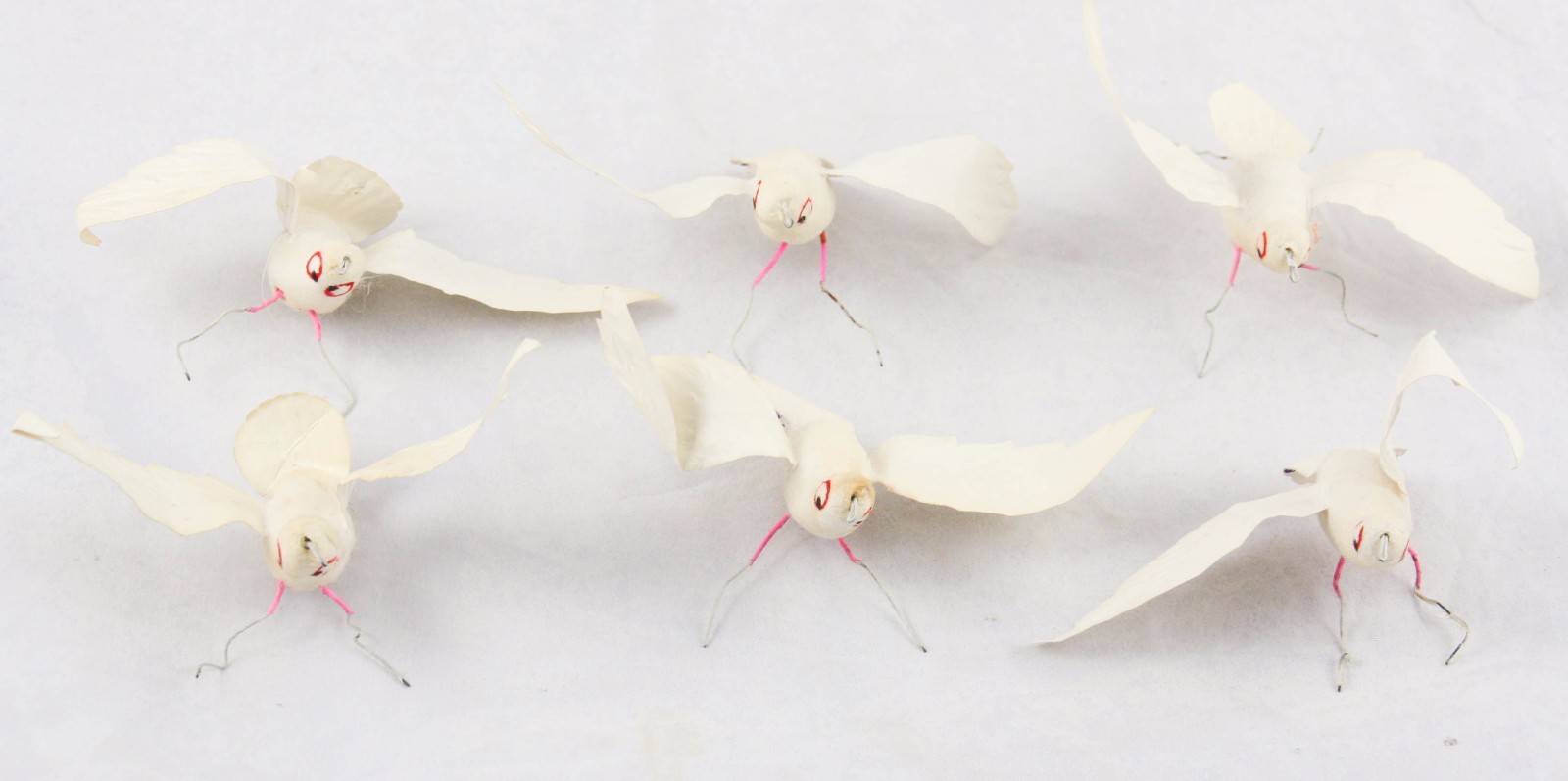 Japanese White Fabric Bird Set of 6 Christmas Tree Holiday Ornaments