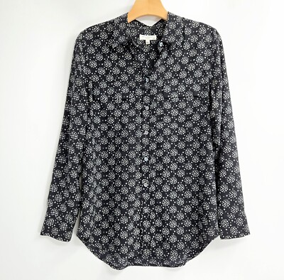Equipment Shirt Women's Medium Signature Silk Blouse Black Star Print Pockets