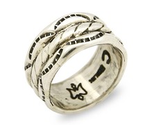 Navajo Ring .925 Silver Handmade Hand Stamped 3 Row Rope Band C.1980's Size 5.25