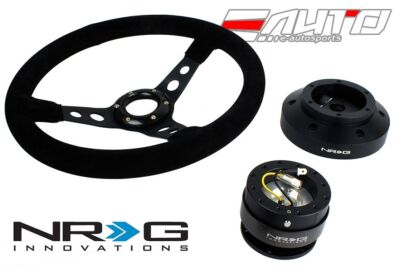 NRG 350mm 3'' DP Steering Wheel Black Suede BK Stitch 101H Hub Gen2 Release Black