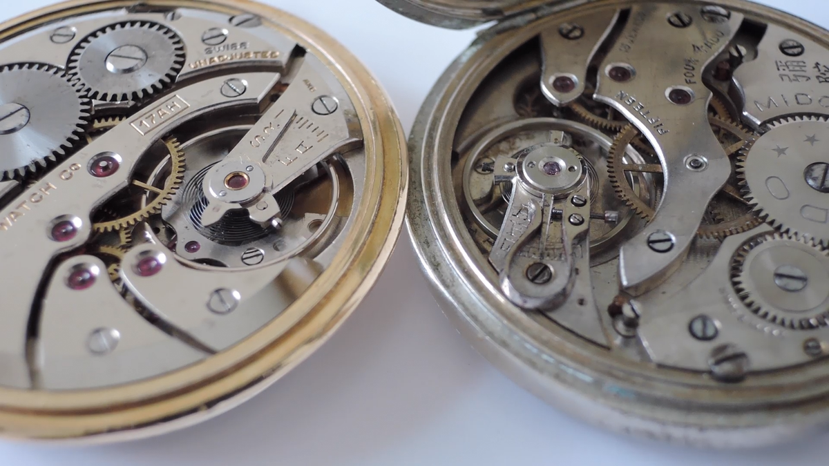 Lot of 2 Swiss Nickel Mido and Gold Plated Bulova Open Face